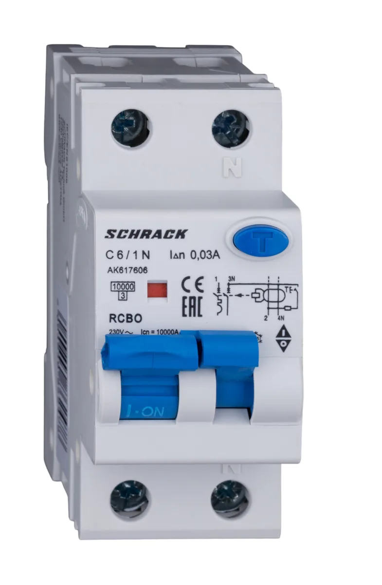 Automatic Circuit Breaker with RCD C6A/1+N, 10kA, 30mA, Type A