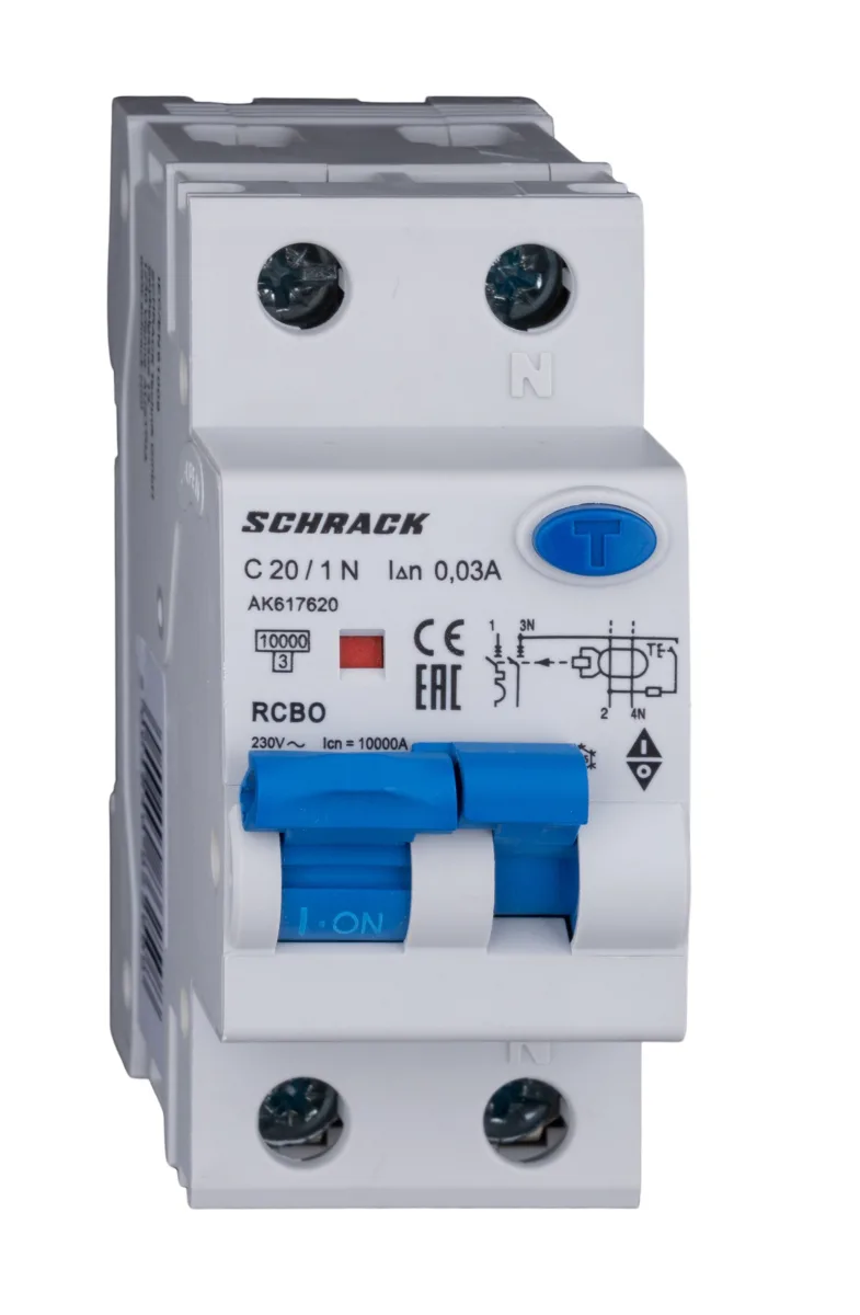 AMPARO Automatic Circuit Breaker with RCD C20A/1+N, 10kA, 30mA, Type A
