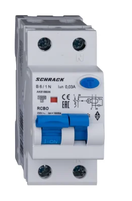 Automatic circuit breaker with RCD B6A/1+N, 10kA, 30mA, type A
