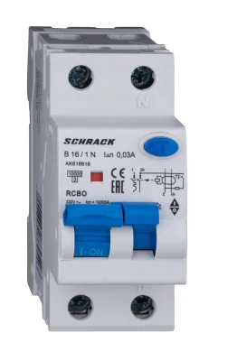 Automatic circuit breaker with RCD B16A/1+N, 10kA, 30mA, type A