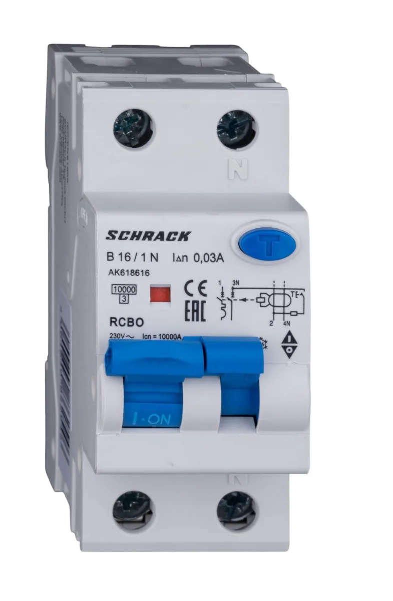 Automatic circuit breaker with RCD B16A/1+N, 10kA, 30mA, type A