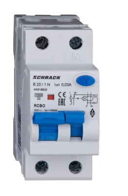 Automatic circuit breaker with RCD B20A/1+N, 10kA, 30mA, type A