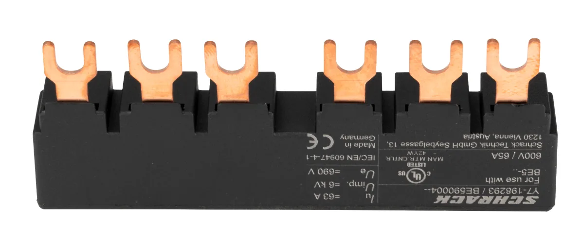 3-phase busbar for 2xBE5, 45 mm, fork-type UL