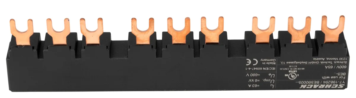 3-Phase Bus Bar for 3×BE5, 45mm, Fork Type UL