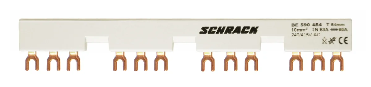 3-phase busbar for 4xBE5, 54mm, fork-type connection