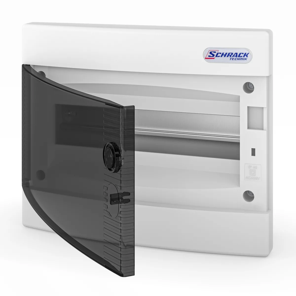 Flush-mounted distribution board, 1 row, 12 modules, transparent door