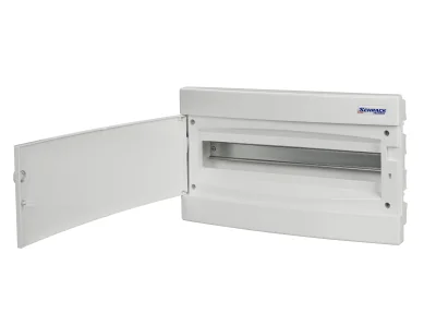 Щит встраиваемый, 1 ряд, 18 модулей, белая дверца