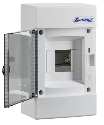 Surface-mounted enclosure, 1 row, 4 modules, transparent door