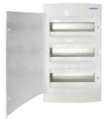 Surface-mounted distribution board, 3 rows, 36 modules, white door