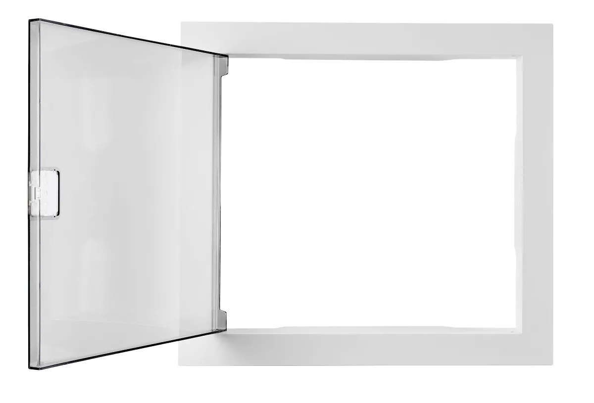 Distribution board door and frame, single-row, 12+2 modules, transparent plastic