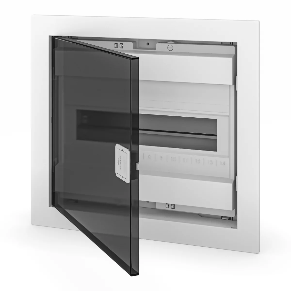 Салынды орнатылатын щит, 1-қатарлы, 12+2 модуль, түсінік есік