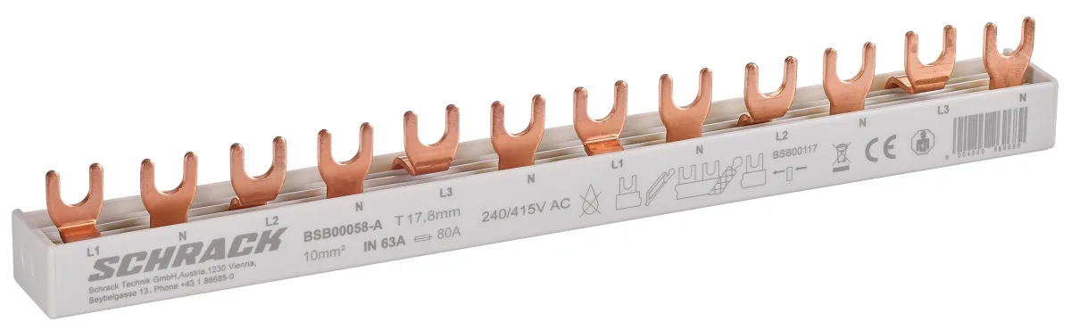 Fork-type busbar L1N/L2N/L3N 10 mm², 12 modules, BSB