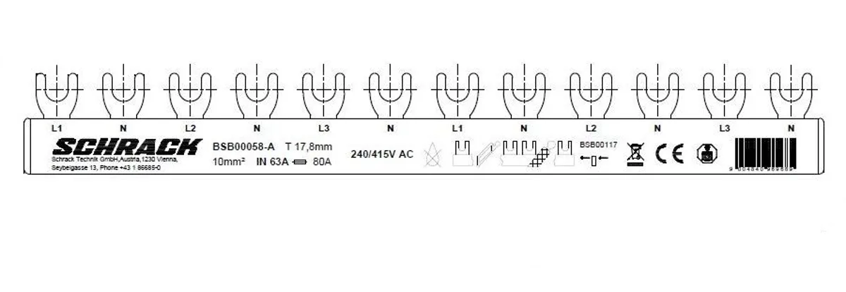 Шина вилочная L1N/L2N/L3N 10мм.кв, 12 модулей, BSB