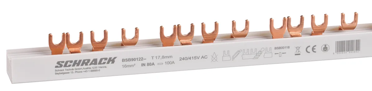 Four-pole busbar 16mm² sq, 1 meter, BSB, Schrack
