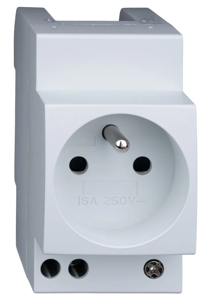 DIN-rail French socket, screw terminals, 16A, 250V, N - left