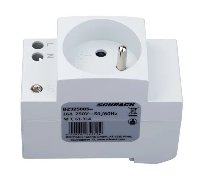 DIN-rail French socket, screw terminals, 16A, 250V, N - left