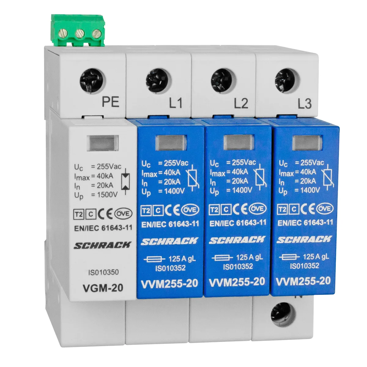 УЗИП 3+1/TT/TN-S/T2(C)/255VAC/20kA+RC