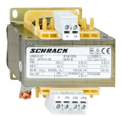Однофазный трансформатор, 230V/24V, 100VA, IP00