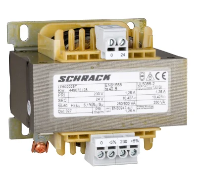 Однофазный трансформатор, 230V/24V, 250VA, IP00