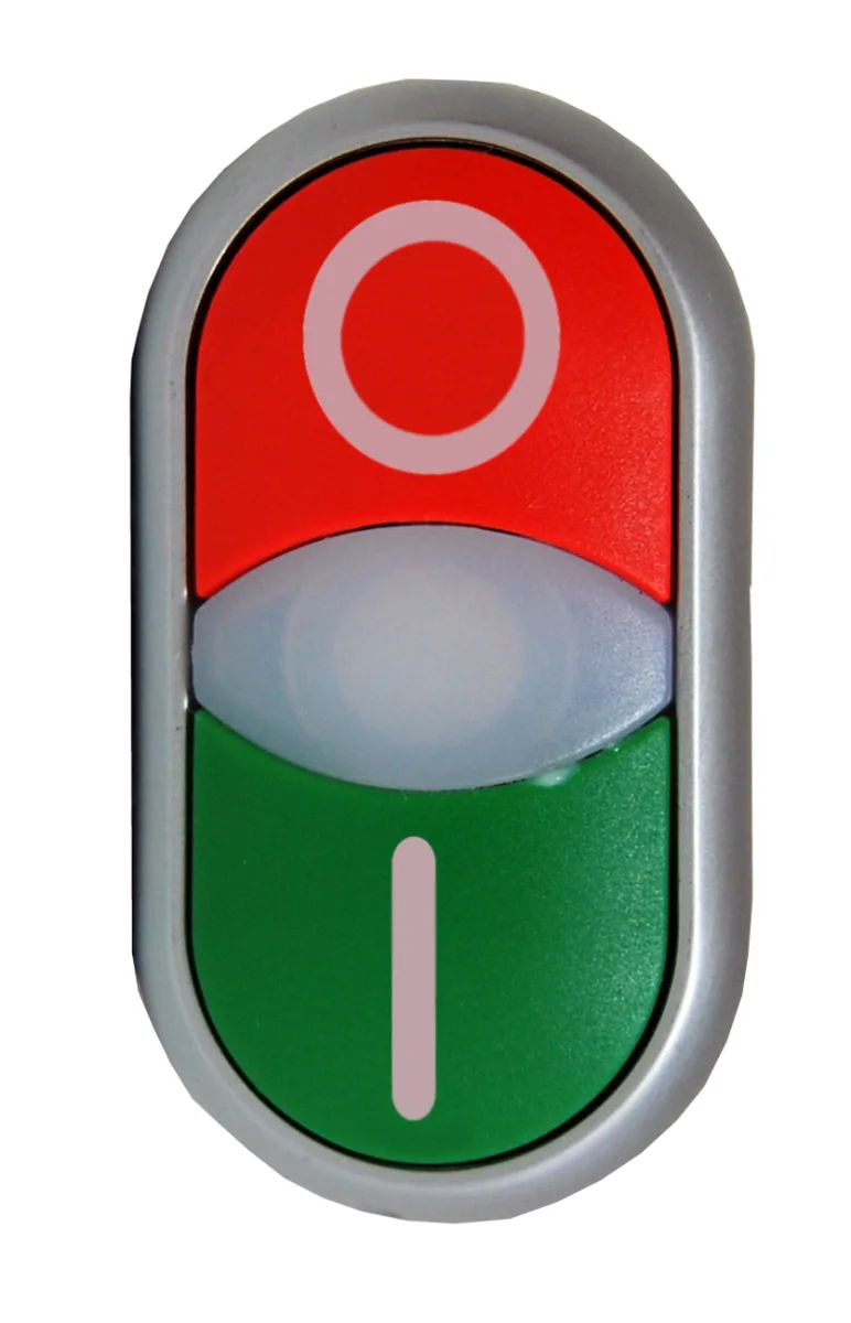 Двойная кнопка с сигнальной лампой, зел./красн., "I/0"