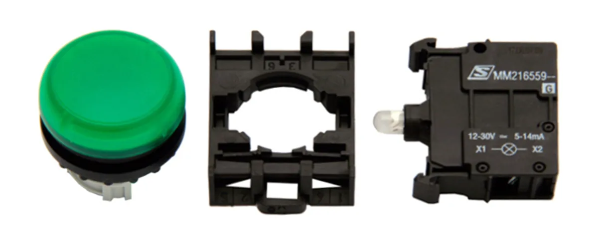 Комплектный световой индикатор, плоский, зеленый, 24В