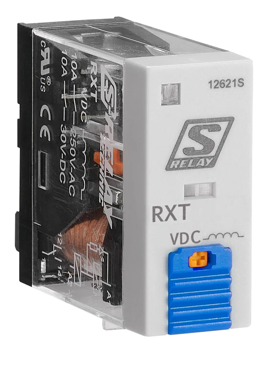 Реле, катушка 24В тұрақты ток, 2 ауысқыш контак 5А, LED+PD, RXT